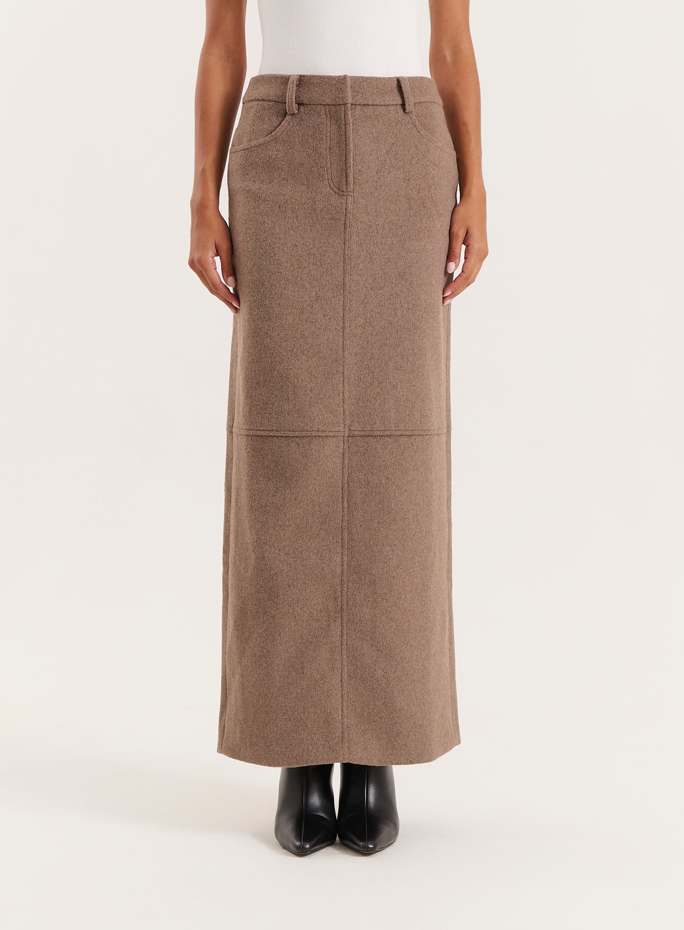 Brown Wool Effect Maxi Skirt